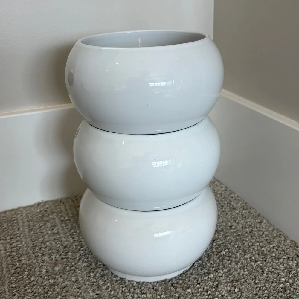CRATE & BARREL 3PC. SNOWMAN STACKABLE BOWL SET. Great for dips, candy, etc.